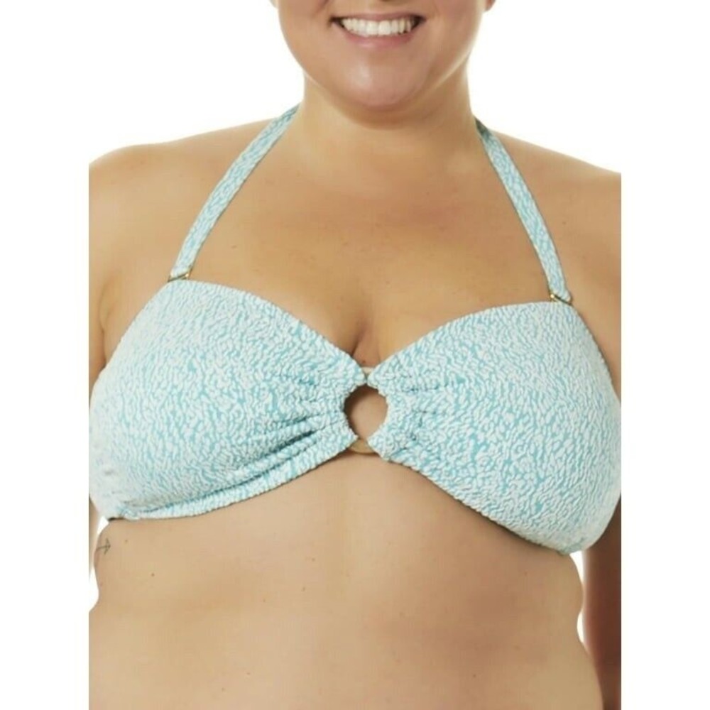 Time and Tru Women's Size Large Bikini Top, O-Ring Halter Turquoise